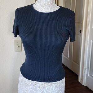 Georgiou Studio Y2K Chic Classic 100% Silk Ribbed Top Size Large